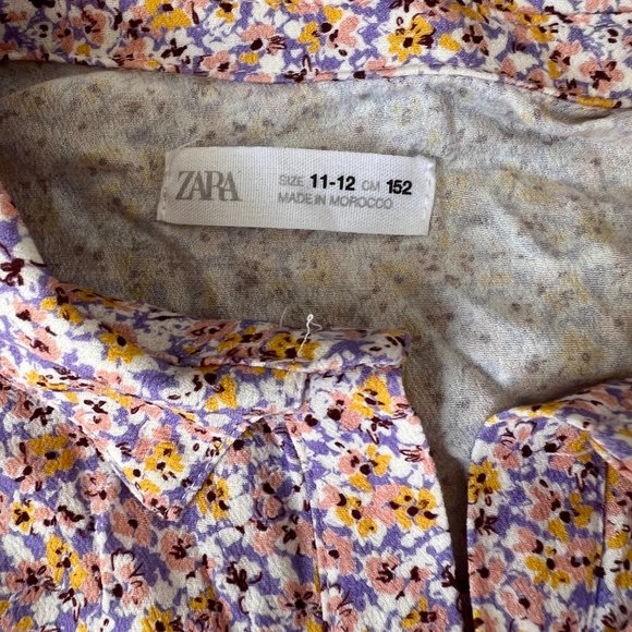 Zara Short Sleeve Crop Button Down Floral Top Purple White Size 11-12 years - Picture 5 of 7
